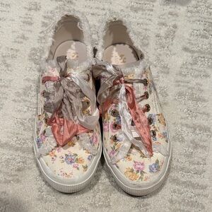 LoveShackFancy Floral Canvas Sneakers with Ribbon Laces